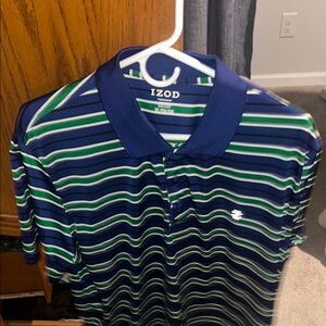 Izod Men's Polo Shirt - Navy and Green Stripes